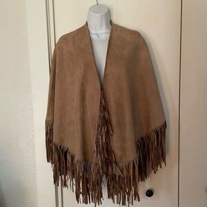 Faux Suede Fringe Cape